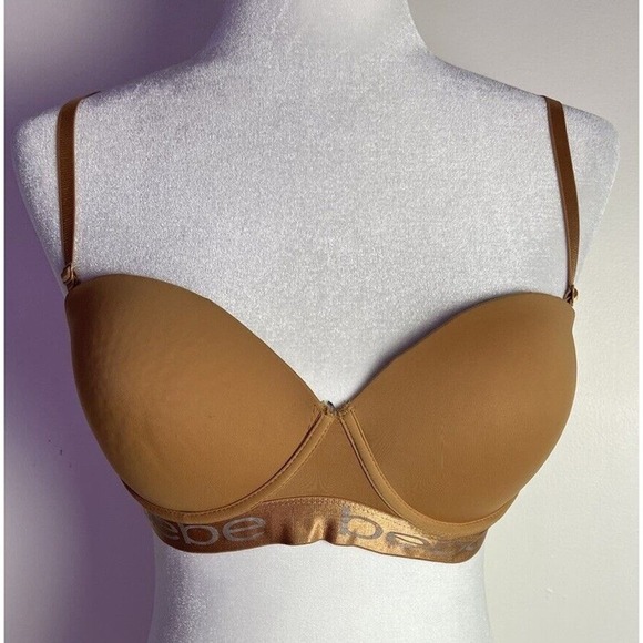 Bebe Bronze Strapless Convertible Strap (removable) Push Up Wireless Bra 38C - Picture 1 of 6